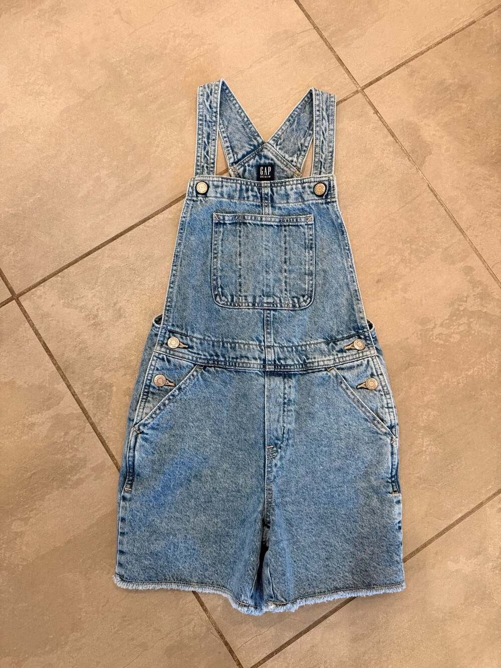 Gap Denim Light Wash Raw Hem Shortalls Overalls